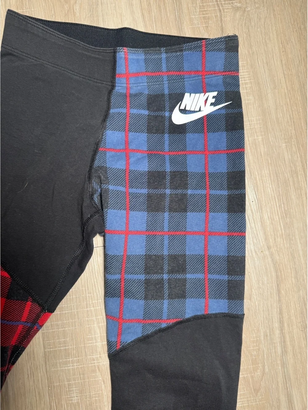 VINTAGE Nike Women's Plaid Patchwork Leggings, Size XS, Cotton Blend